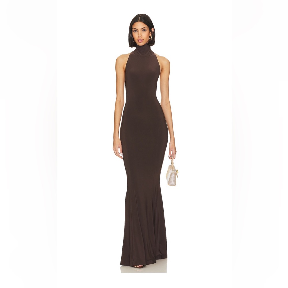 Halter Turtle Fishtail Gown in Chocolate